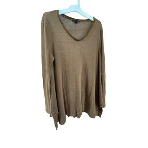 Signature Studio Brown V-Neck Long Sleeve Top Women's Size Small